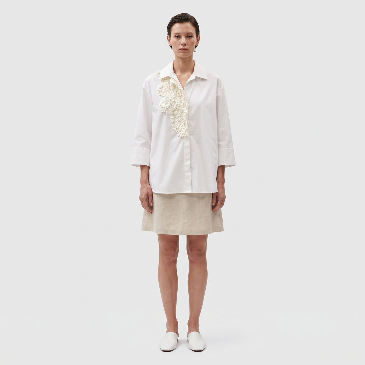 Embellished Off-White Cotton Shirt