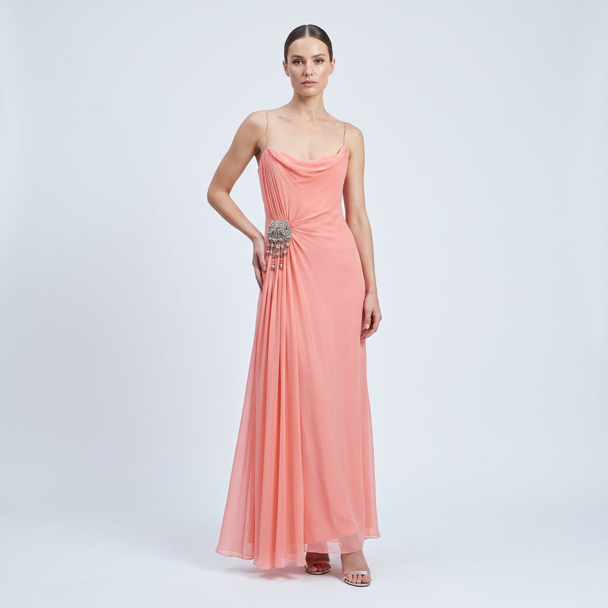 Draped Chiffon Evening Gown