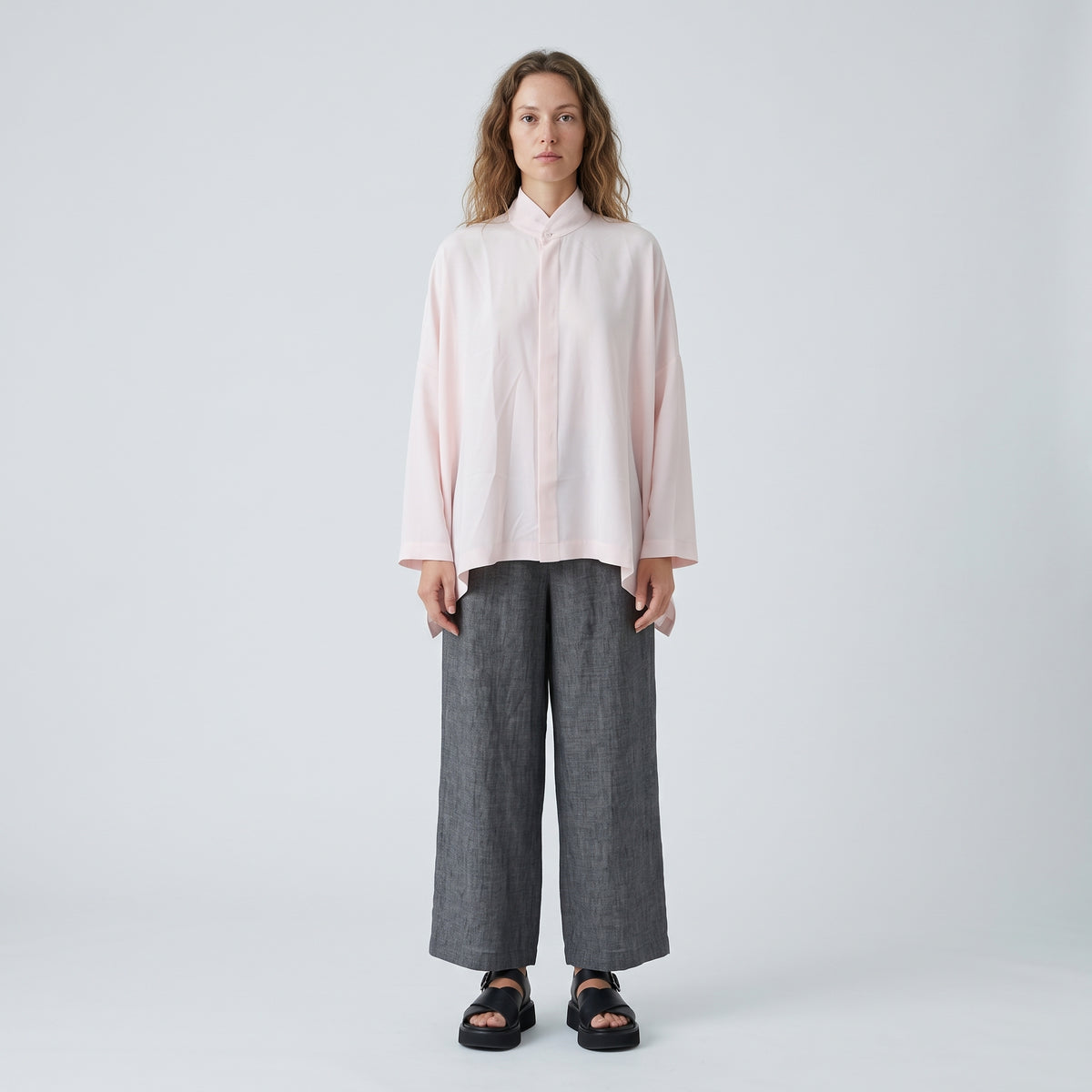 ESKANDAR Oversized Pink Mandarin Collar Shirt - view 3