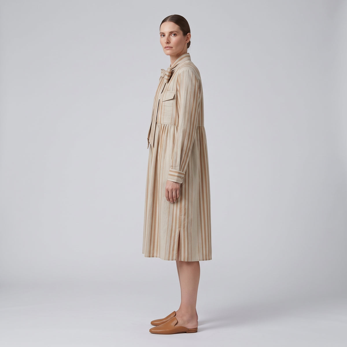 ALBERTA FERRETTI Striped Bow-Neck Shirt Dress - view 4