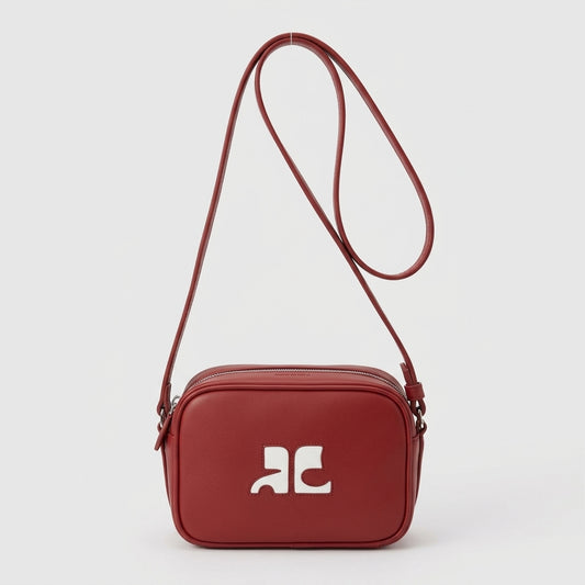 COURREGES Burgundy Leather Crossbody Bag