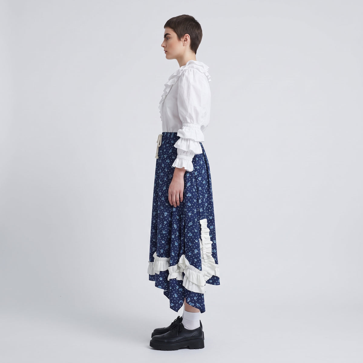 CDG CDG Floral Ruffle Asymmetric Skirt - view 4