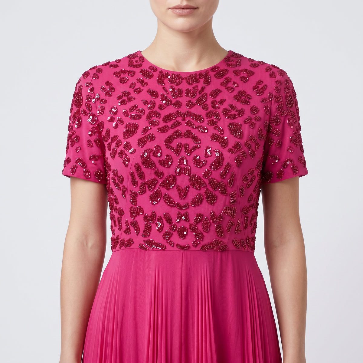 Embellished Pleated Midi Dress