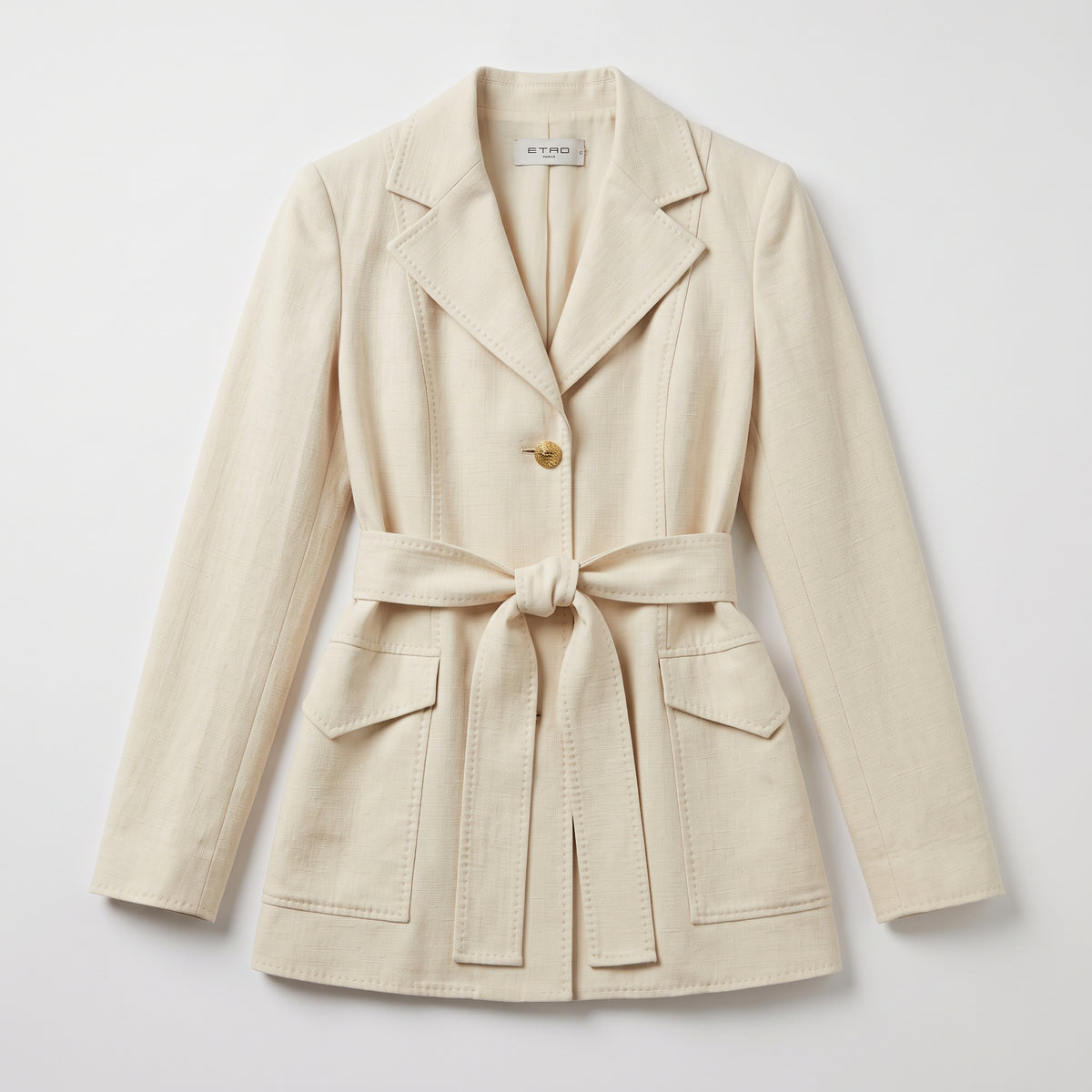 Belted Light Cream Tailored Jacket