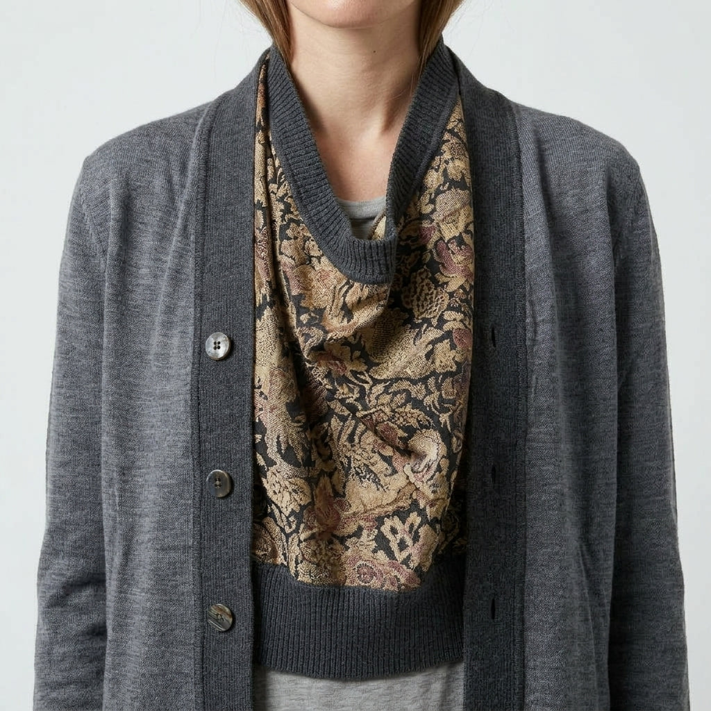 Printed Silk Layered Knit Cardigan