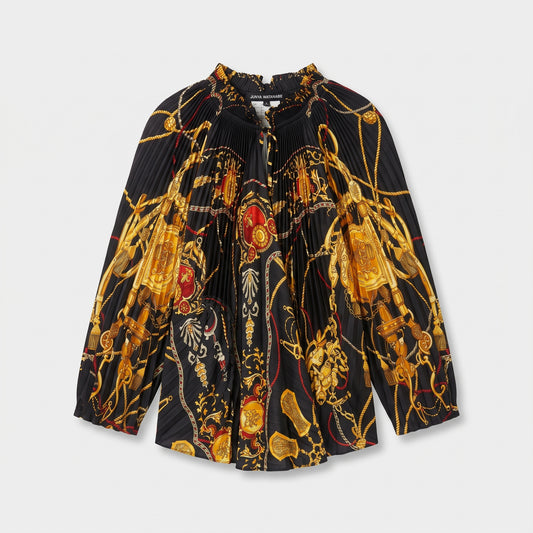 Pleated Baroque Chain Print Blouse