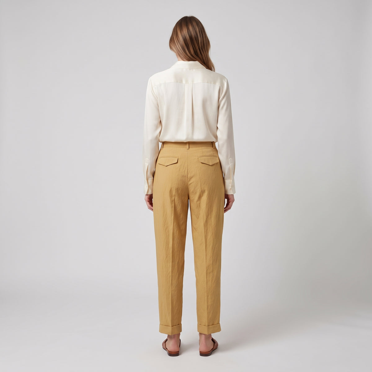 High-Waisted Pleated Gold Trousers