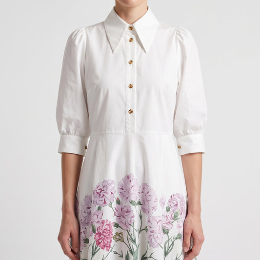 Floral Print Cotton Shirt Dress