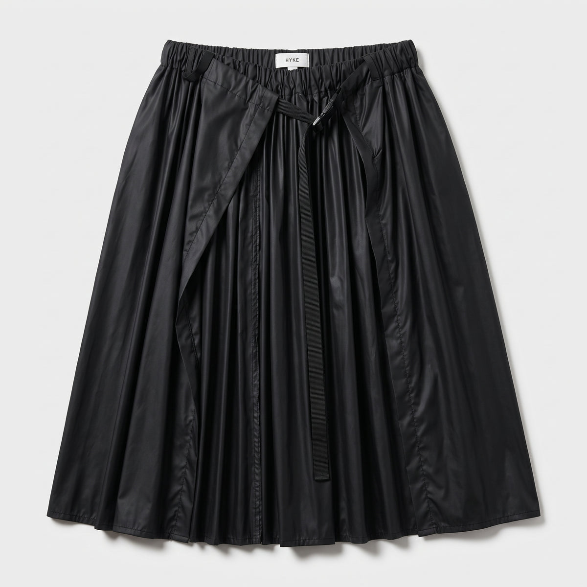 Black Pleated Belted Midi Skirt