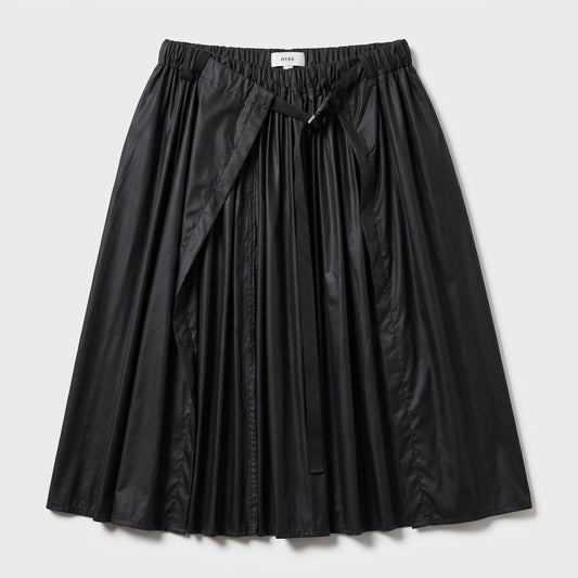 Black Pleated Belted Midi Skirt