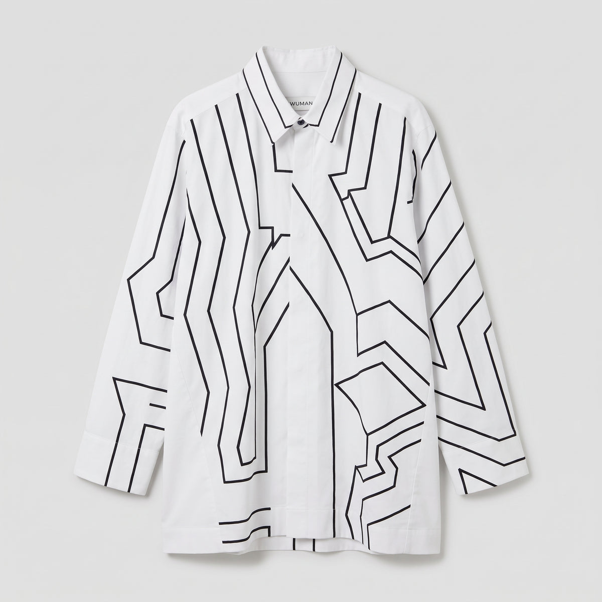 WUMAN Geometric Line Print White Shirt