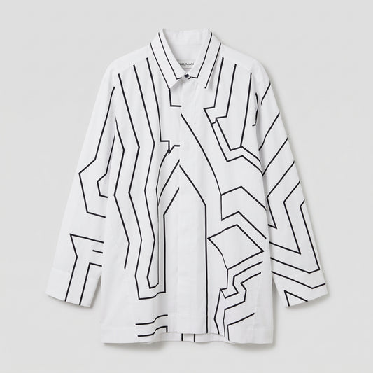 WUMAN Geometric Line Print White Shirt