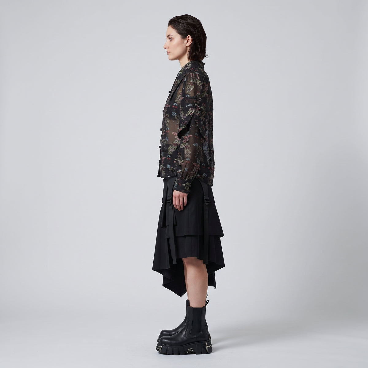 Sheer Floral Toggle Blouse
