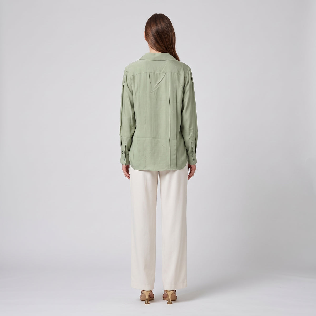 ALBERTA FERRETTI Sage Green Pintuck Lapel Shirt - view 5