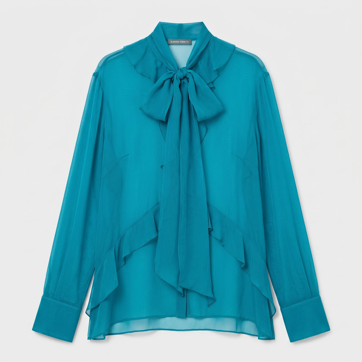 ALBERTA FERRETTI Sheer Ruffled Pussy-Bow Blouse