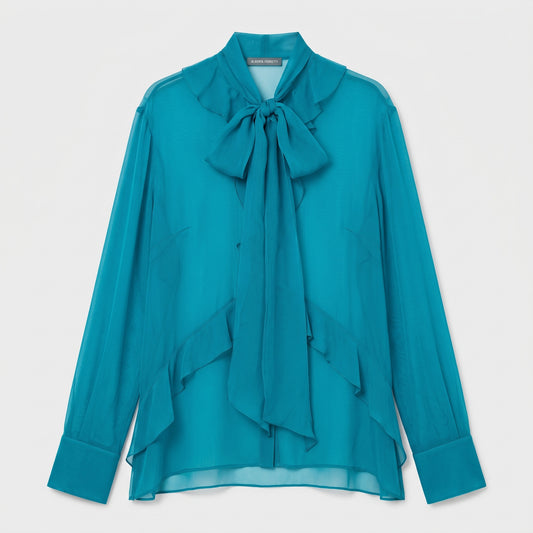 ALBERTA FERRETTI Sheer Ruffled Pussy-Bow Blouse
