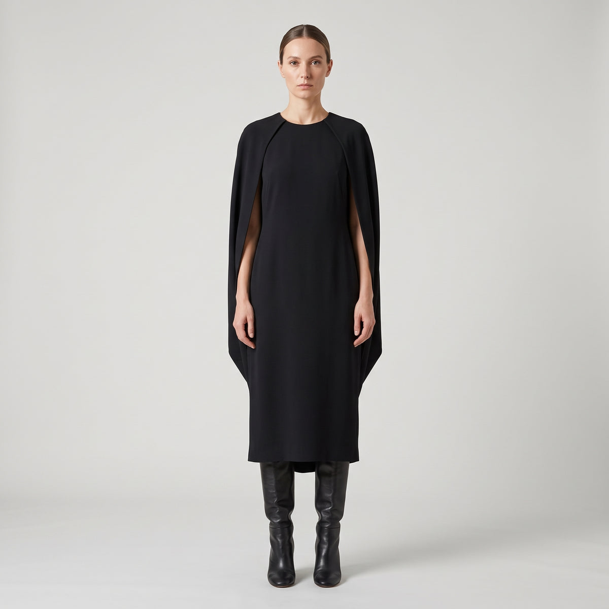ALBERTA FERRETTI Elegant Black Cape Shift Dress - view 3