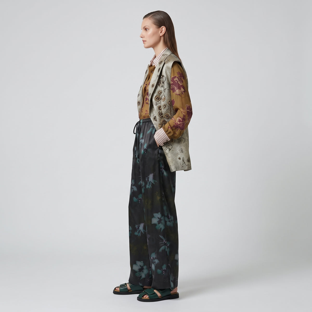 Floral Print Fluid Wide-Leg Pants