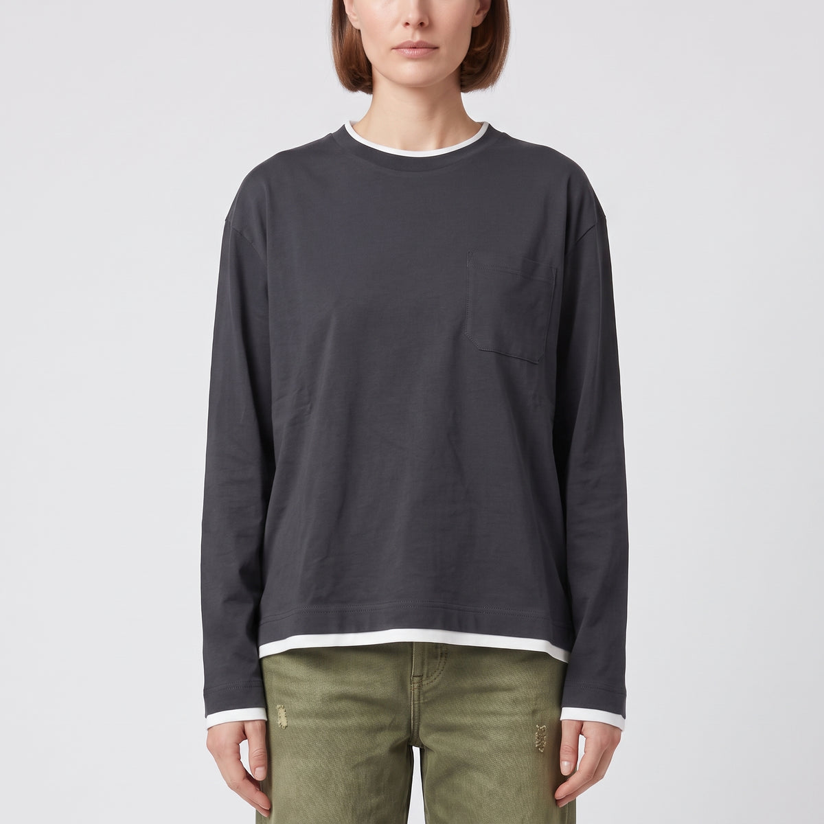 PLAN C Layered Long Sleeve Pocket Top - view 4