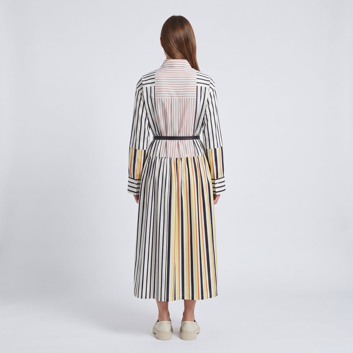 PLAN C Striped Cotton Belted Shirt Dress - view 5