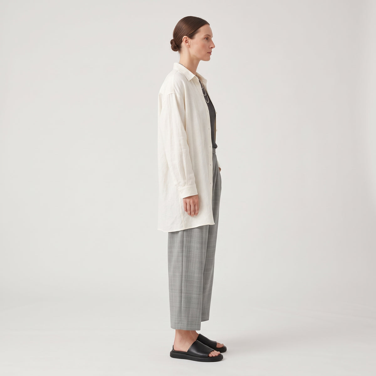 Grey Plaid Wide Leg Trousers