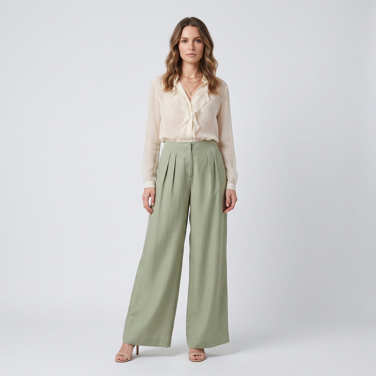 ALBERTA FERRETTI Pleated Wide Leg Sage Trousers - view 3