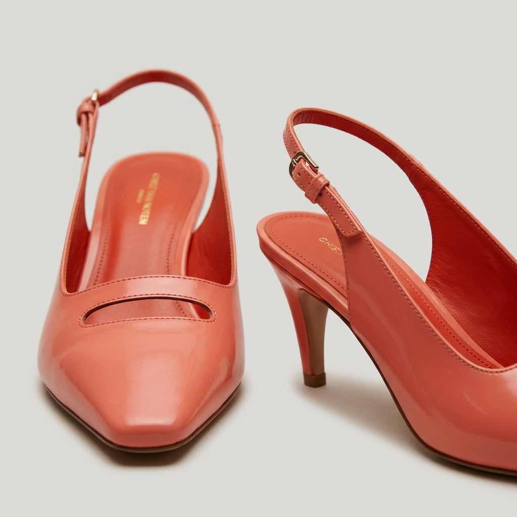 Patent Salmon Cutout Slingback Heels