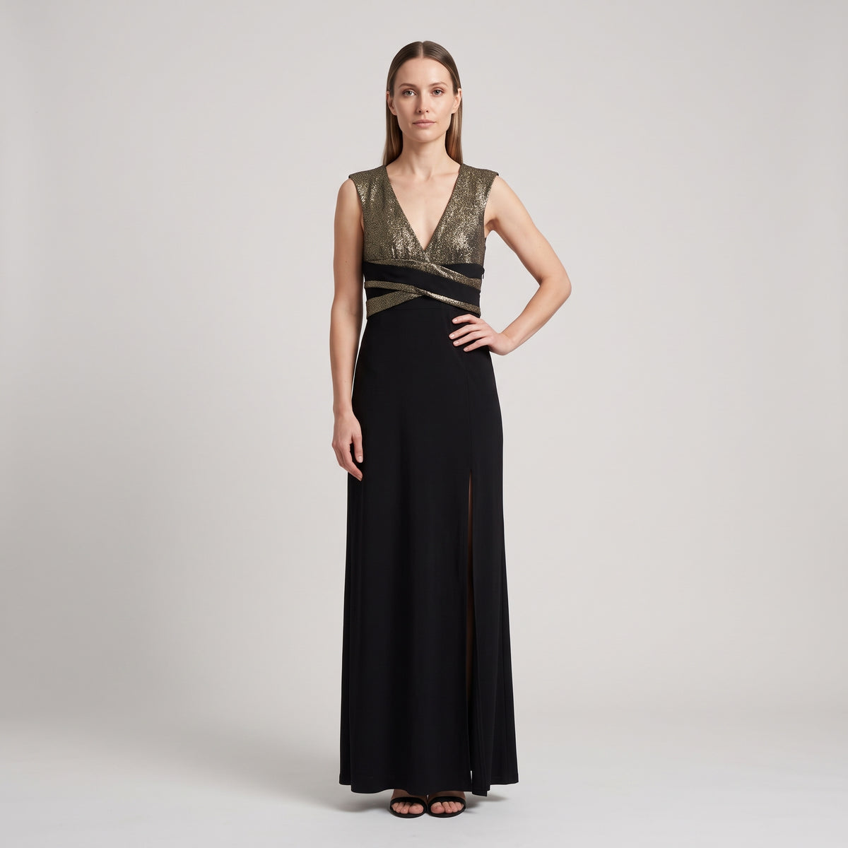 Metallic Bodice Maxi Dress