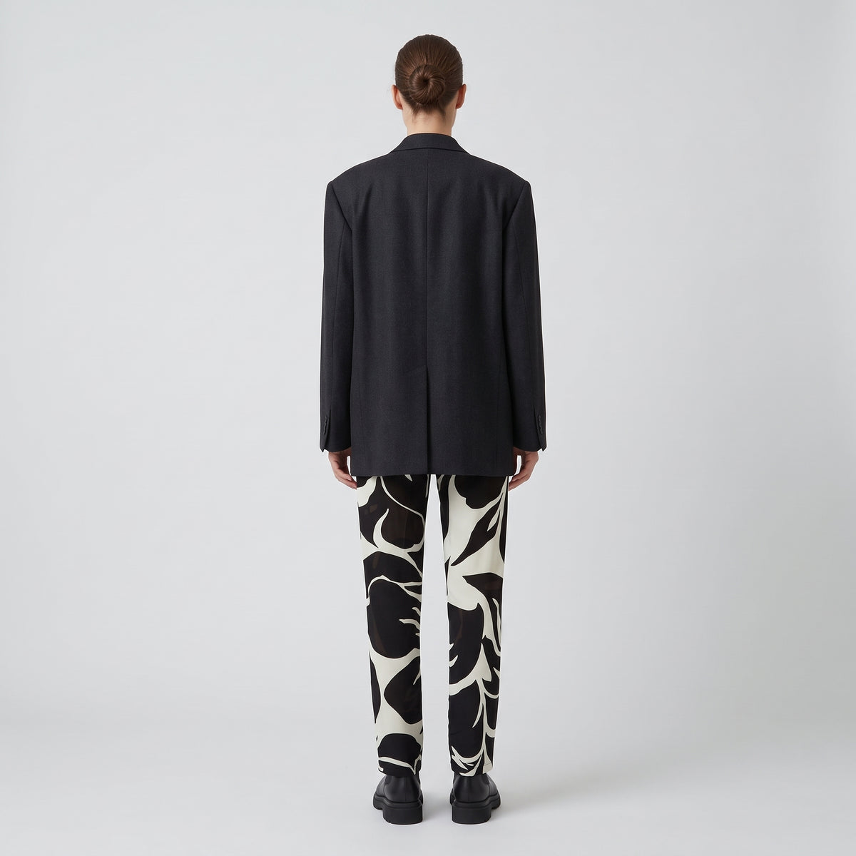 Monochrome Leaf Print Trousers