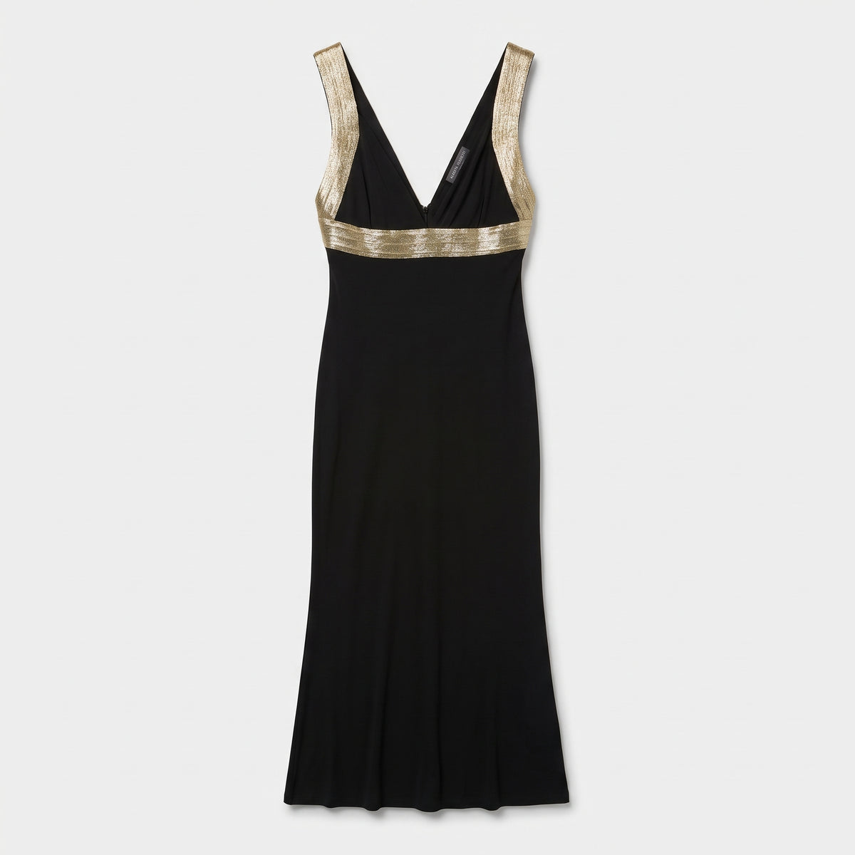 Metallic Trim Black Maxi Dress