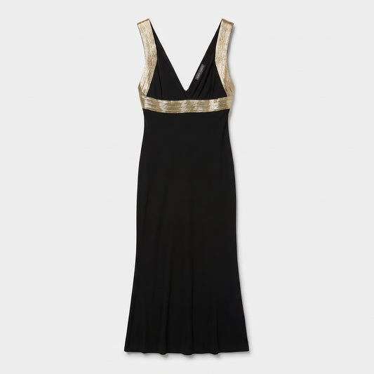Metallic Trim Black Maxi Dress