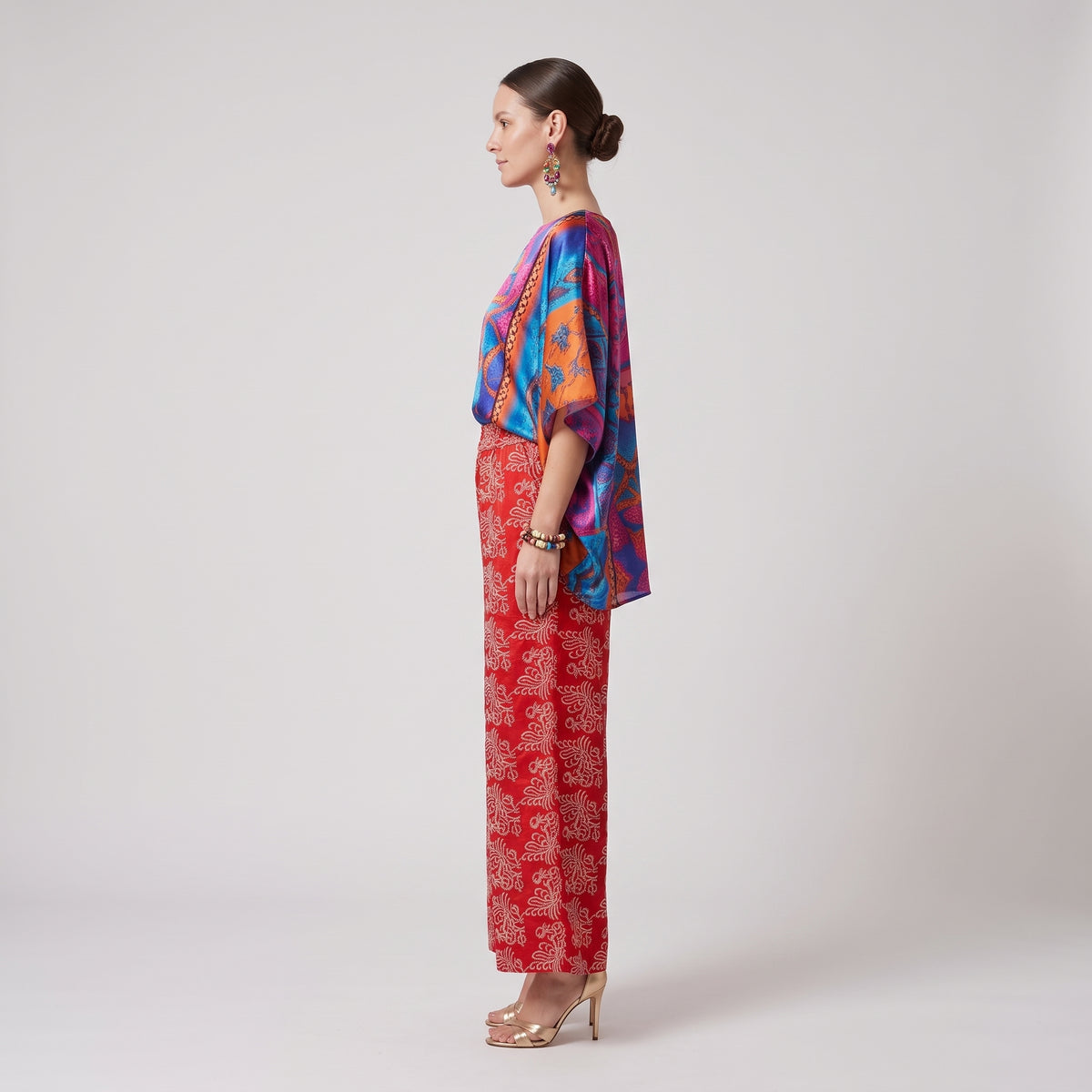Red Printed Wide-Leg Trousers