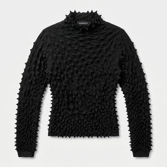 BUNZABURO Textured Shibori Mock Neck Blouse