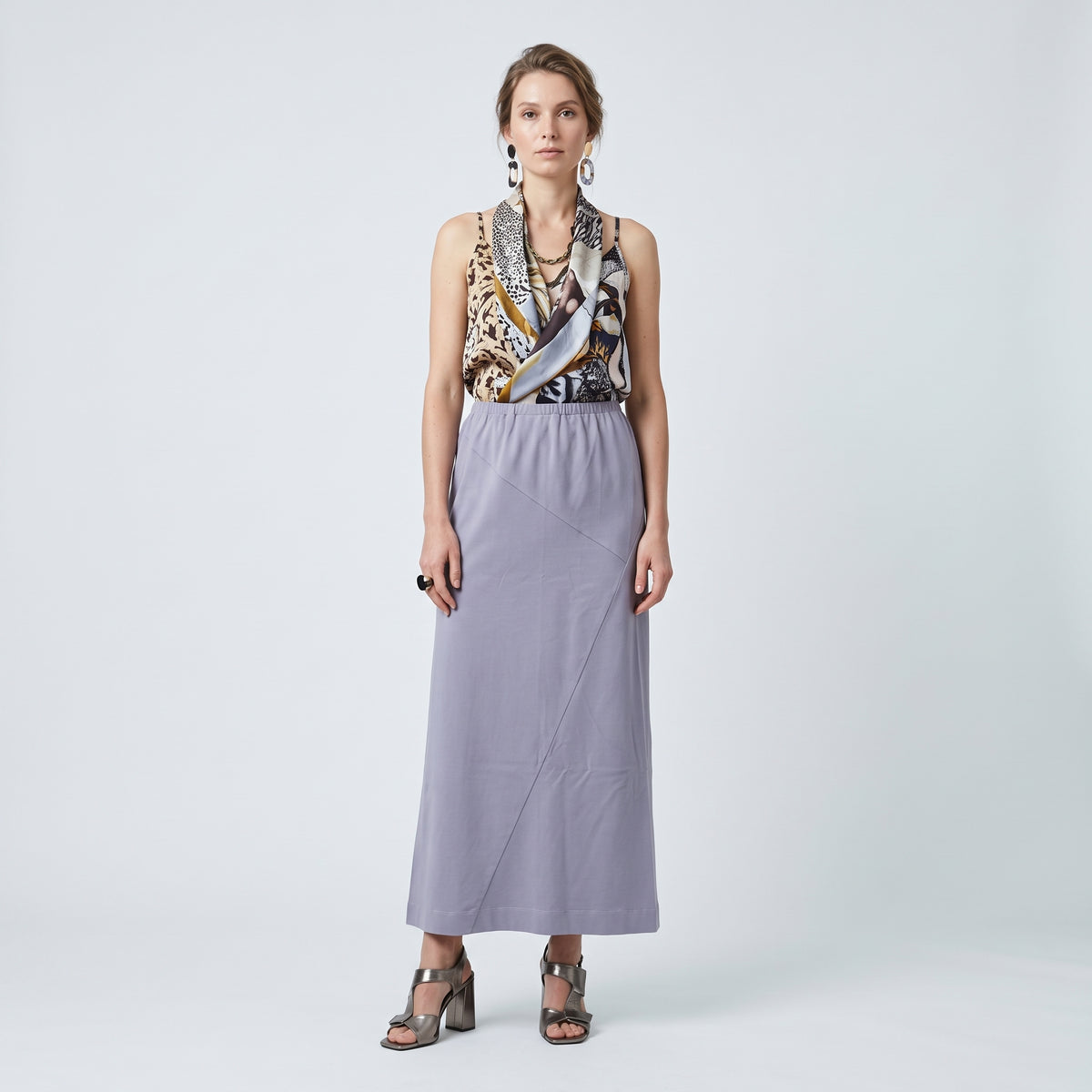 Lilac Asymmetric Seam Midi Skirt