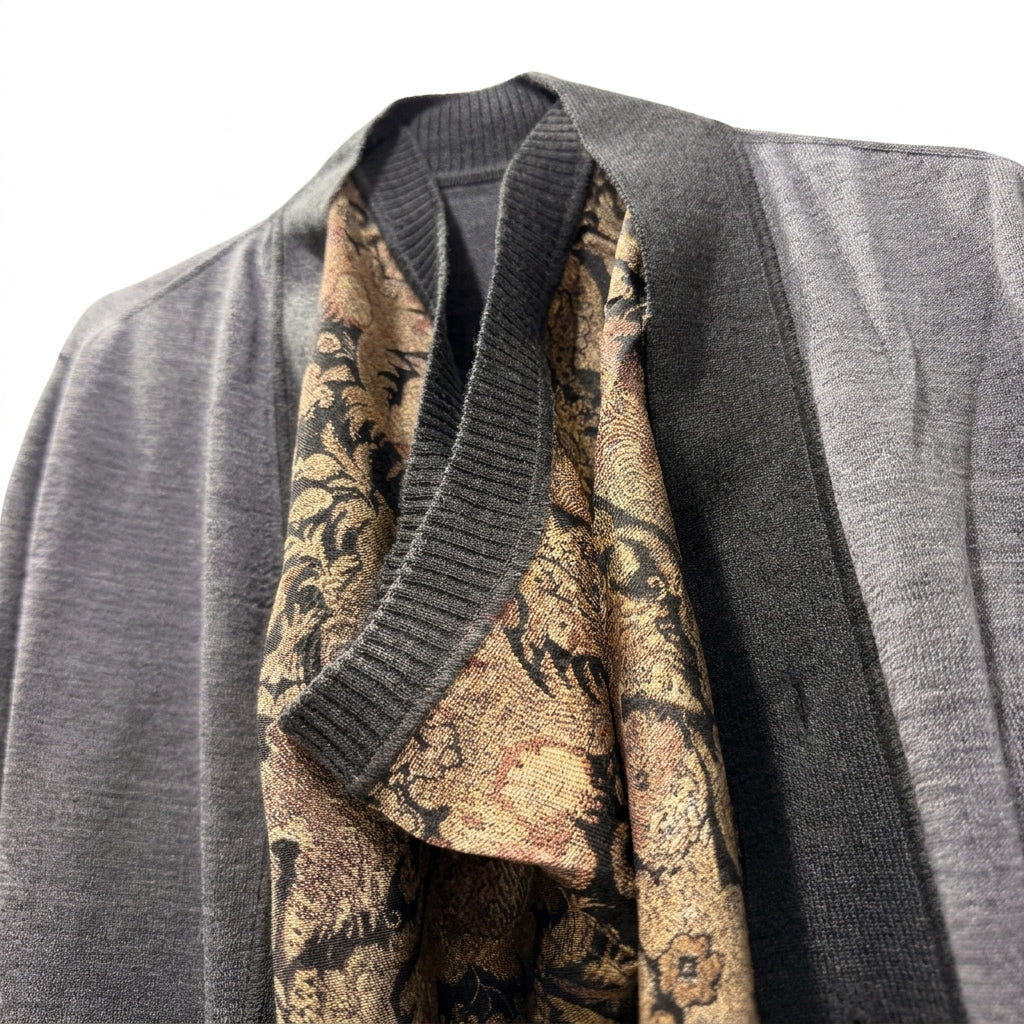 Printed Silk Layered Knit Cardigan