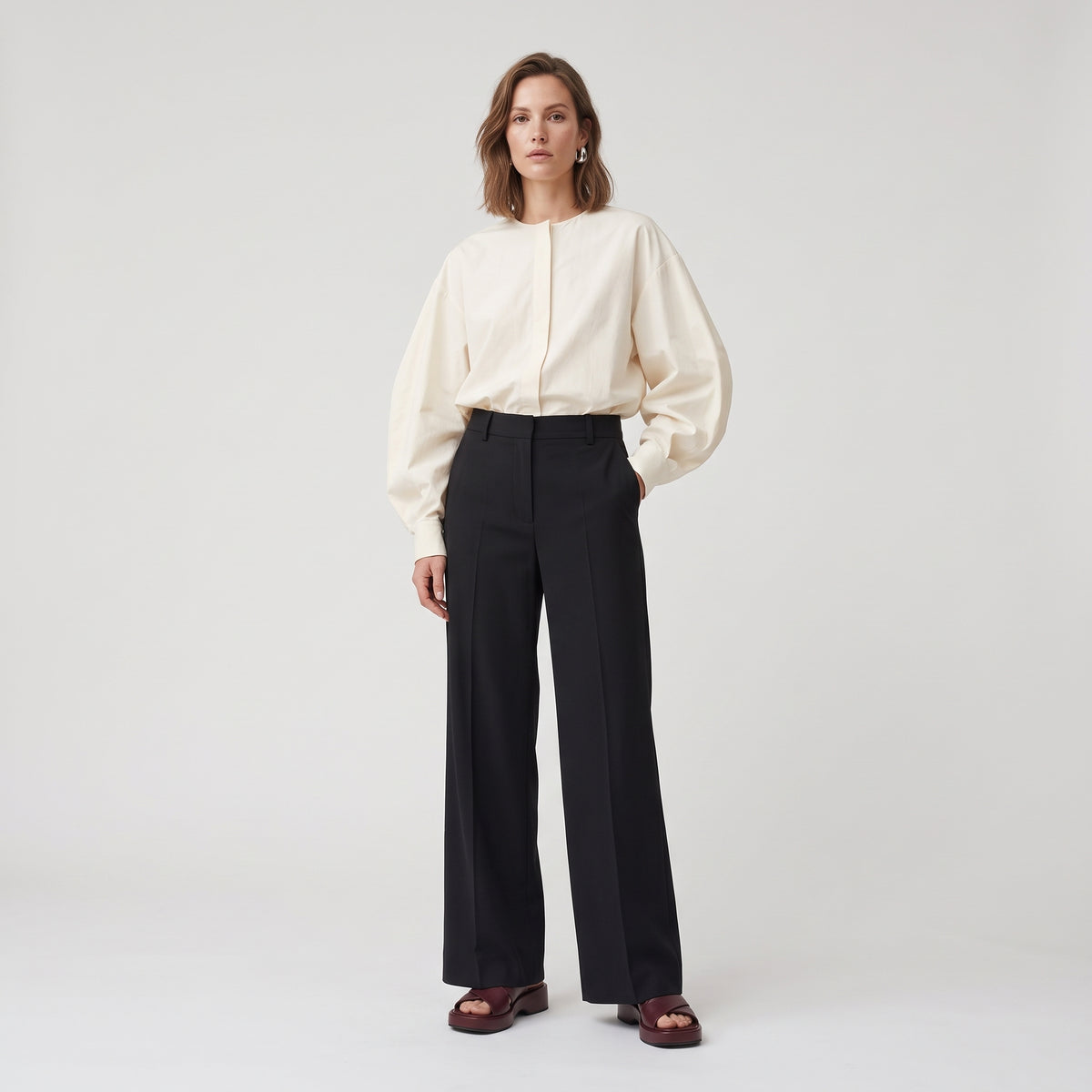 RODEBJER Tailored Wide Leg Black Trousers - view 3
