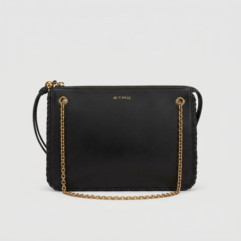 ETRO Black Leather Chain Crossbody Bag