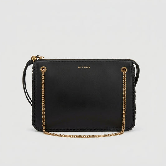 ETRO Black Leather Chain Crossbody Bag