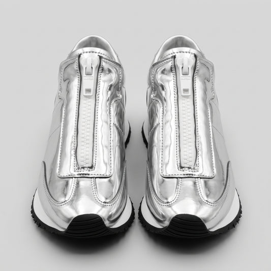 Metallic Silver Zip Sneakers
