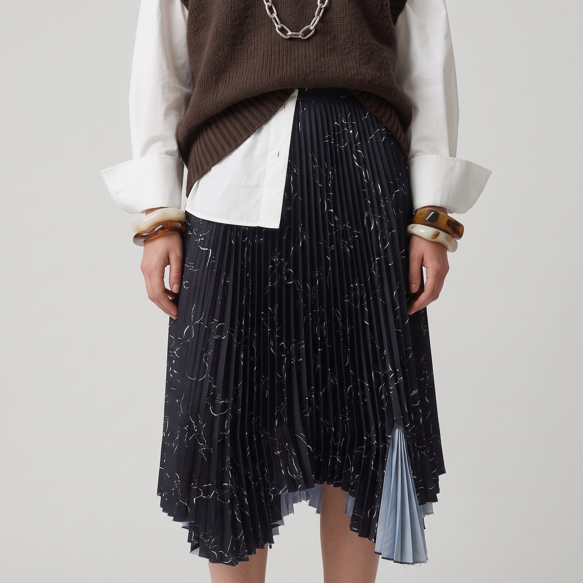 PLAN C Asymmetric Pleated Midi Skirt - view 2