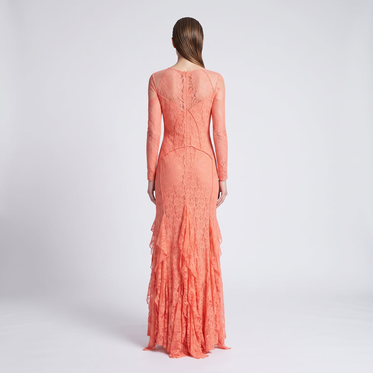 NINA RICCI Orange Lace Long Sleeve Gown - view 5