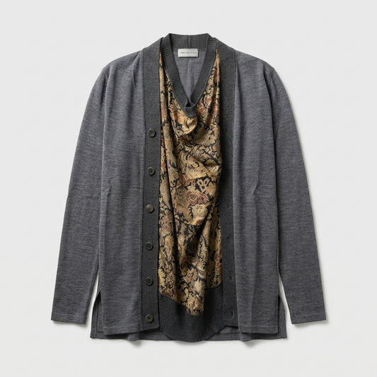 Printed Silk Layered Knit Cardigan