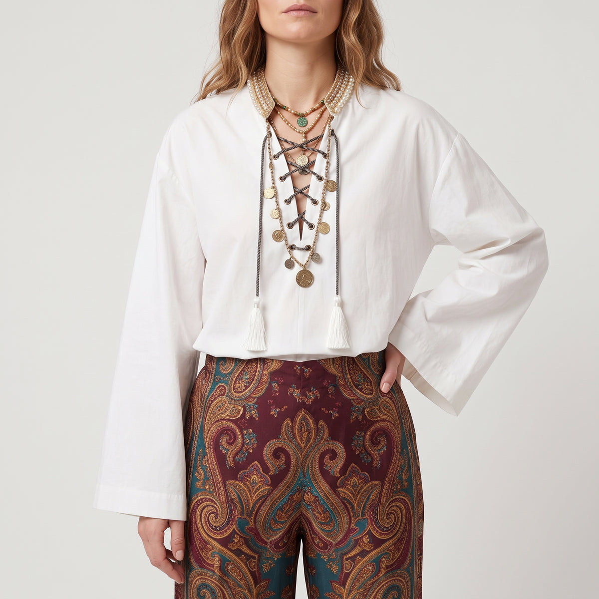 ETRO Lace-Up Embellished White Blouse - view 2