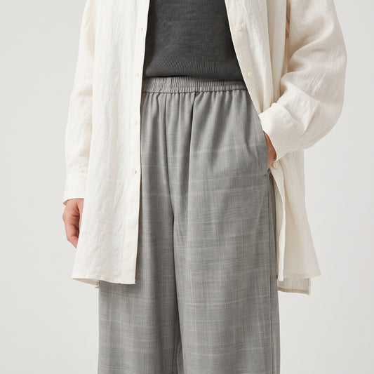 Grey Plaid Wide Leg Trousers