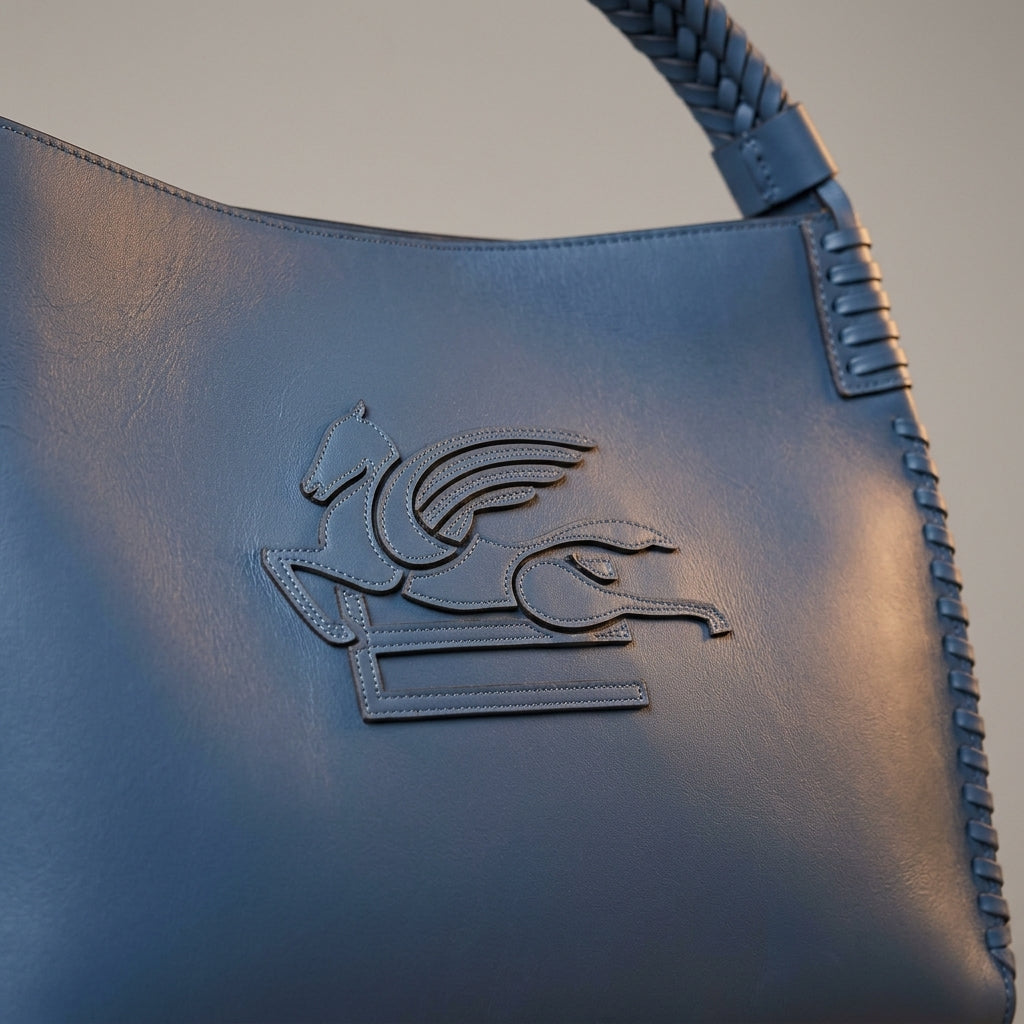 Embossed Pegasus Leather Shoulder Bag