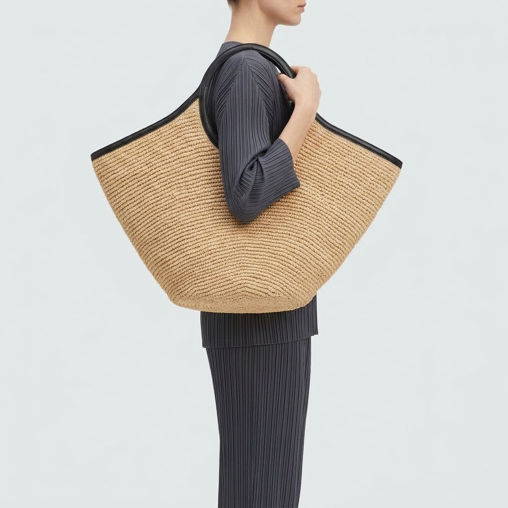 Woven Raffia Top Handle Tote