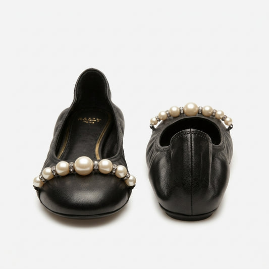 Pearl Embellished Leather Ballet Flats