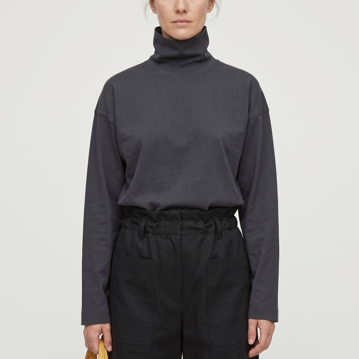 PLAN C Minimalist Charcoal Turtleneck Top - view 5