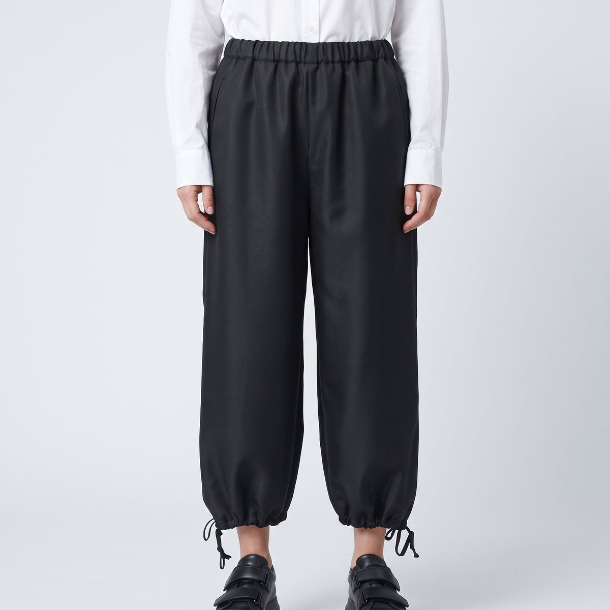 Black Adjustable Hem Wide Trousers