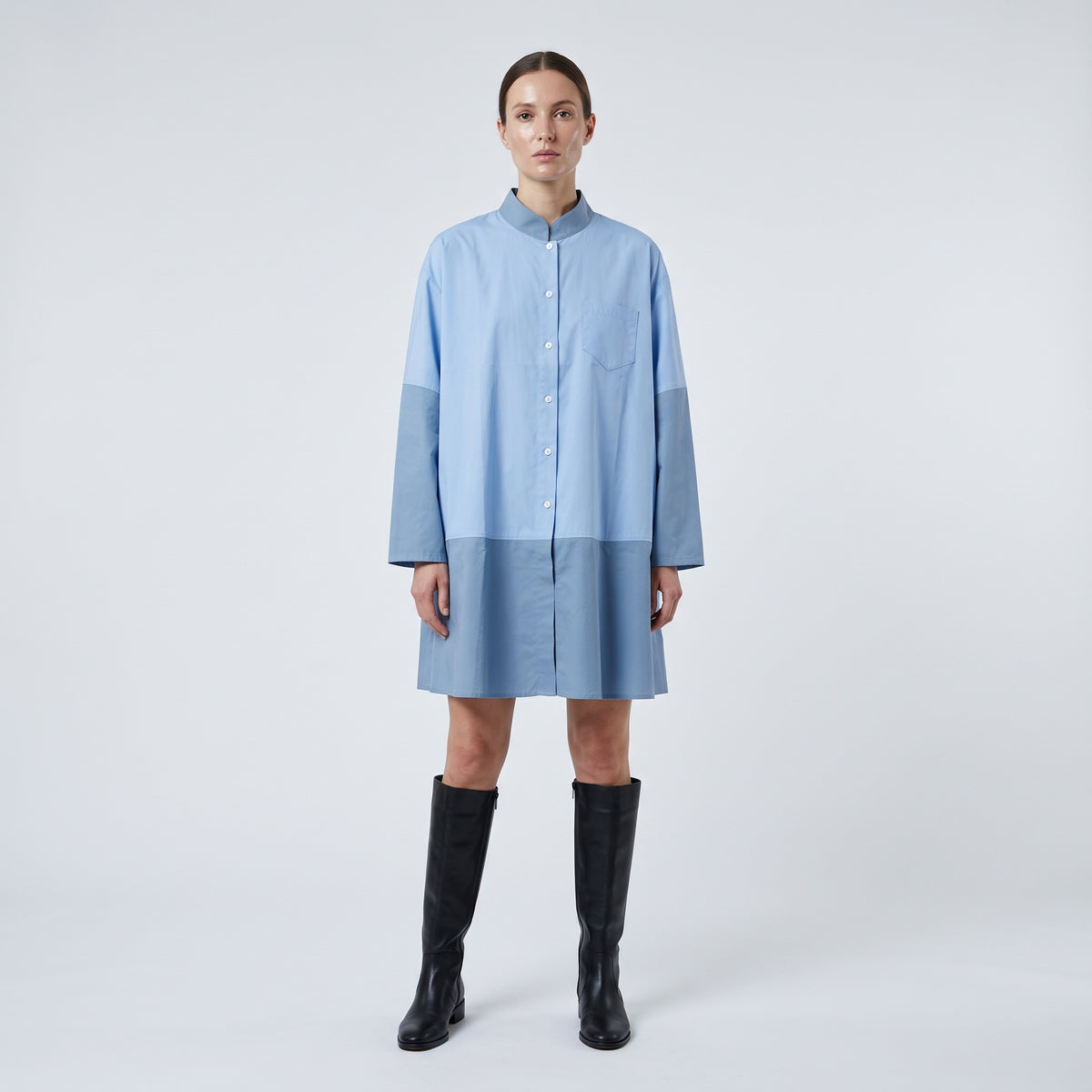 TSUNODA Two-Tone Blue Cotton Shirt - view 3